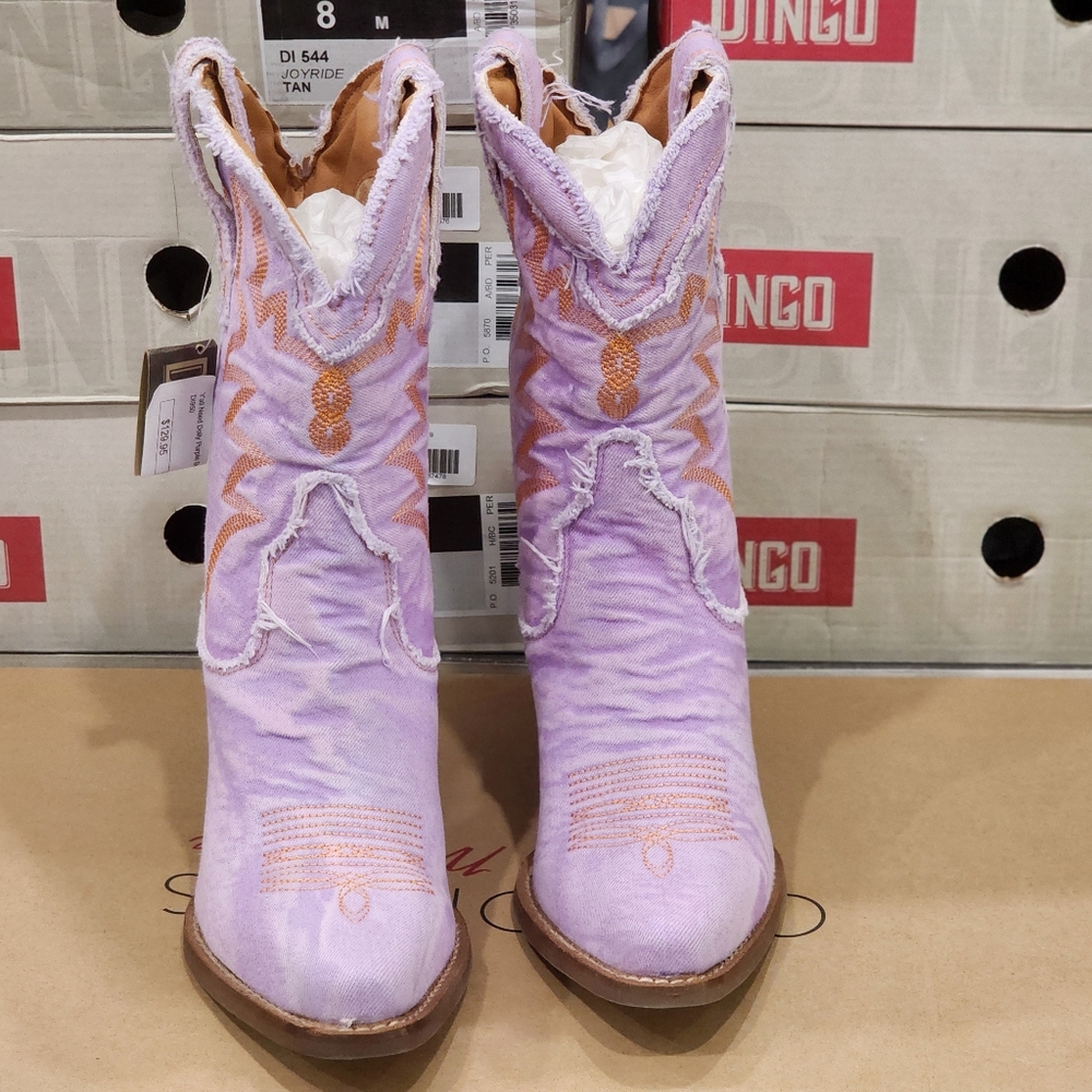 Dingo Lavender and Orange Cowgirl Cowboy Boots Ya'll Need Dolly Size 7.5 - Picture 5 of 11
